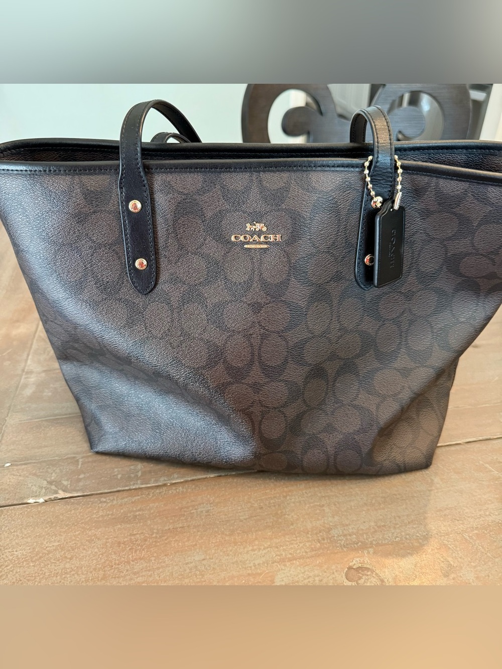 Coach City Tote Signature Leather Tote - Brown/Black